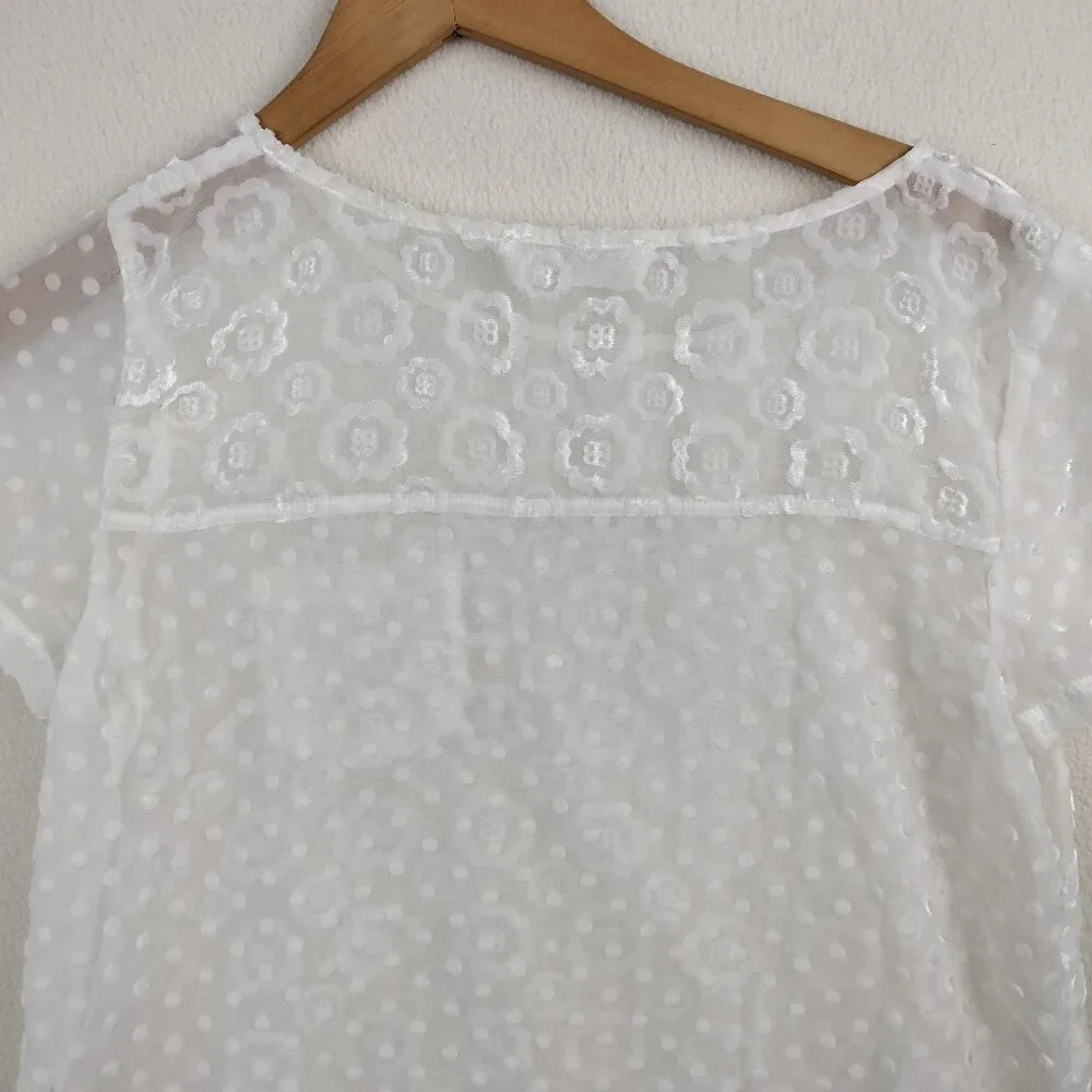 Abercrombie & Fitch White Shear Fairy Top Womens M Floral Gauzy Cottagecore Y2K - Picture 12 of 15